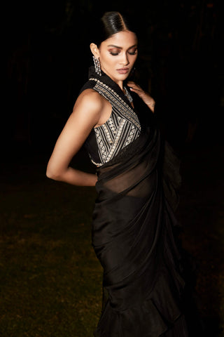 Matsya-Black Humble Athena Sari With Blouse-INDIASPOPUP.COM