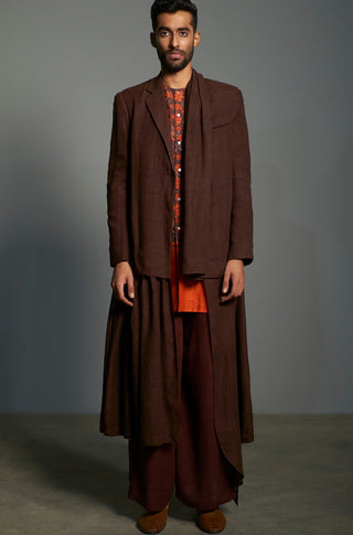 Saksham & Neharicka-Brown Matka Silk Layered Jacket Set-INDIASPOPUP.COM