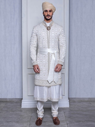 Arjun Kilachand-Macaroon Silk A-Line Sherwani-INDIASPOPUP.COM