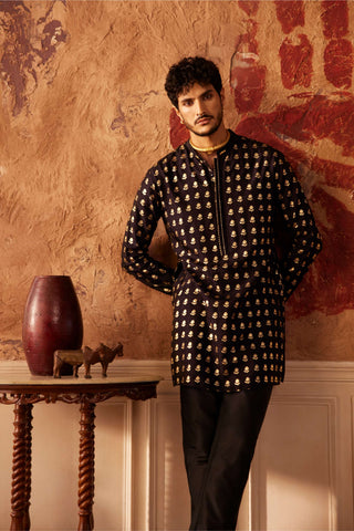 House Of Masaba-Black Wallflower Kurta-INDIASPOPUP.COM