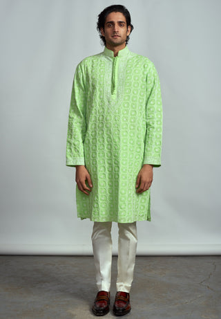 Arjun Kilachand-Mint Green Chikankari Kurta-INDIASPOPUP.COM