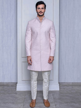 Arjun Kilachand-Misty Rose Raw Silk Sherwani-INDIASPOPUP.COM