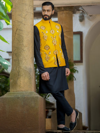 Arjun Kilachand-Mustard Yellow Embroidered Bundi-INDIASPOPUP.COM