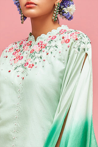 Nachiket Barve-Mint Nishat Bagh Embroidered Ombré Kaftan Set-INDIASPOPUP.COM