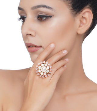 Preeti Mohan-Gold Plated Sabrina Pink Kundan Ring-INDIASPOPUP.COM