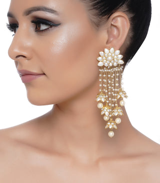 Preeti Mohan-Gold Plate White Jhumki Earrings-INDIASPOPUP.COM
