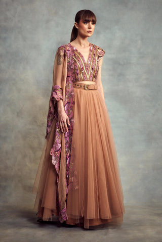 Nikita Mhaisalkar-Peach Candy Lehenga Set-INDIASPOPUP.COM