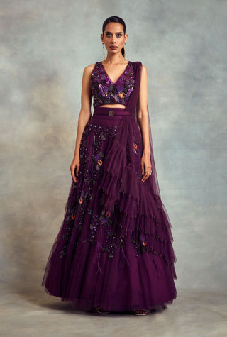 Nikita Mhaisalkar-Aubergine Lehenga Set-INDIASPOPUP.COM
