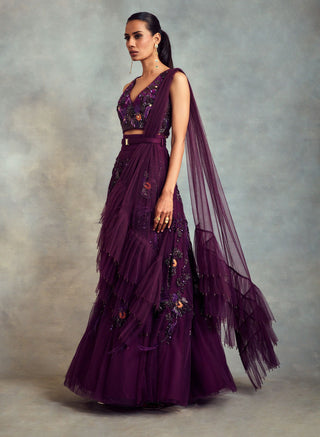 Nikita Mhaisalkar-Aubergine Lehenga Set-INDIASPOPUP.COM