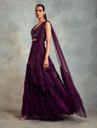Nikita Mhaisalkar-Aubergine Lehenga Set-INDIASPOPUP.COM