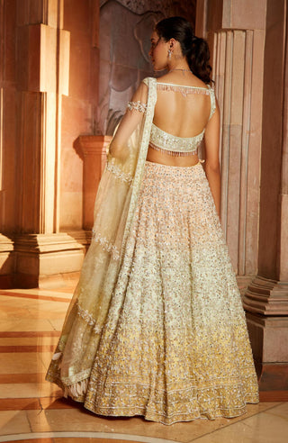 Nitika Gujral-Triple Color Organza Lehenga Set-INDIASPOPUP.COM