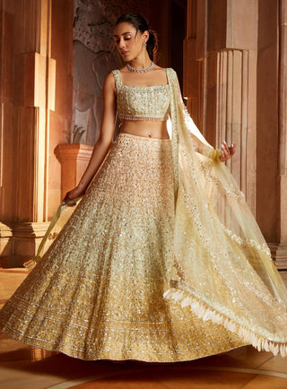 Nitika Gujral-Triple Color Organza Lehenga Set-INDIASPOPUP.COM