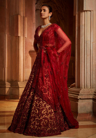 Nitika Gujral-Red Nude Lehenga Set-INDIASPOPUP.COM