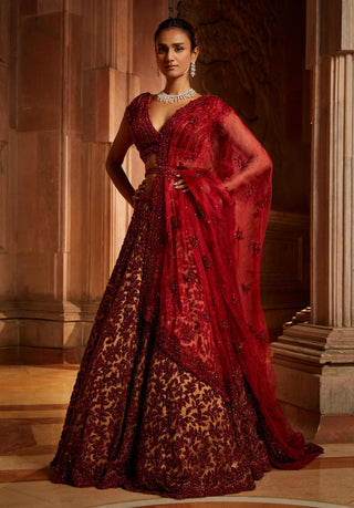 Nitika Gujral-Red Nude Lehenga Set-INDIASPOPUP.COM