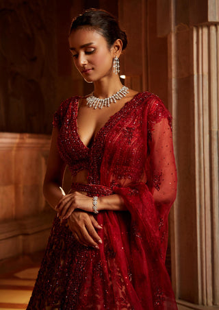 Nitika Gujral-Red Nude Lehenga Set-INDIASPOPUP.COM