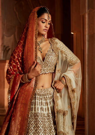 Nitika Gujral-Ivory Tafetta Lehenga Set-INDIASPOPUP.COM