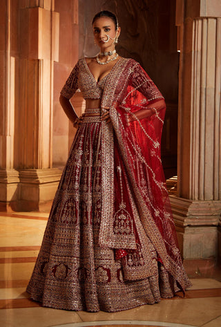 Nitika Gujral-Maroon Raw Silk Lehenga Set-INDIASPOPUP.COM