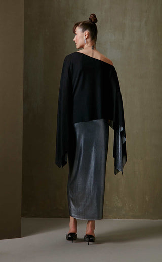 Namrata Joshipura-Black Wild Iris Drape Skirt With Blouse-INDIASPOPUP.COM