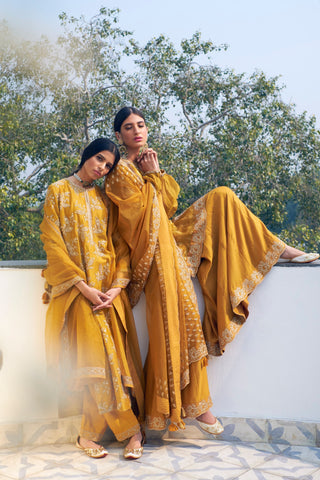 Rar Studio-Mustard Embroidered Kurta Set-INDIASPOPUP.COM