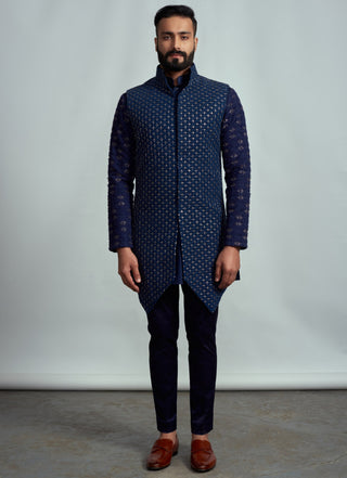 Arjun Kilachand-Indigo Long Bundi Set-INDIASPOPUP.COM