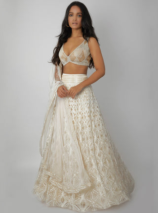 Ritika Mirchandani-Ivory & Gold Lehenga Set-INDIASPOPUP.COM