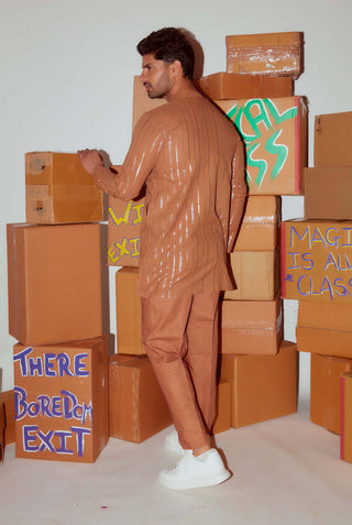 Nirmooha Men-Brown Short Kurta With Pant-INDIASPOPUP.COM