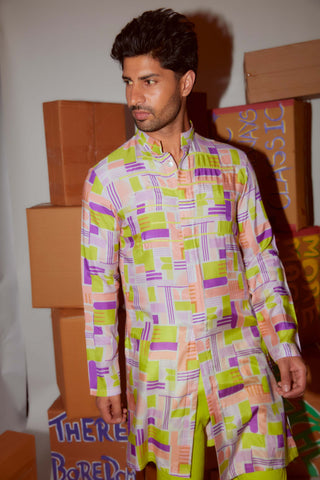 Nirmooha Men-Geometric Printed Kurta With Pant-INDIASPOPUP.COM