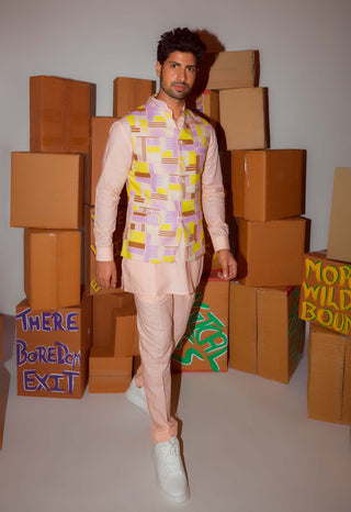 Nirmooha Men-Peach Kurta Bundi Set-INDIASPOPUP.COM