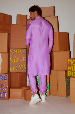 Nirmooha Men-Lilac Geometric Printed Kurta With Jogger Pants-INDIASPOPUP.COM