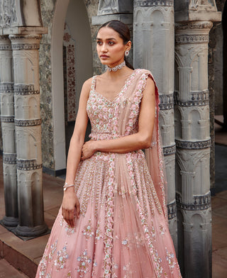 Nitika Gujral-Rose Ombrey Organza Lehenga Set-INDIASPOPUP.COM