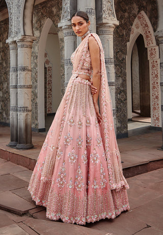 Nitika Gujral-Rose Ombrey Organza Lehenga Set-INDIASPOPUP.COM