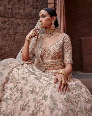 Nitika Gujral-Blush Pink Raw Silk Lehenga Set-INDIASPOPUP.COM