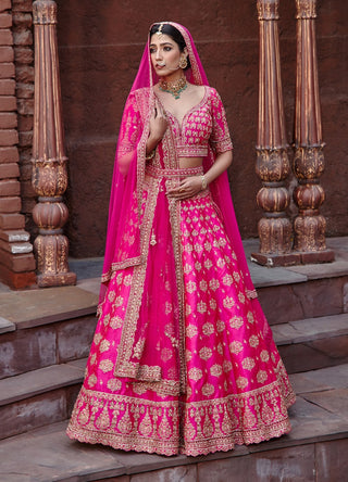 Nitika Gujral-Fuschia Raw Silk Lehenga Set-INDIASPOPUP.COM