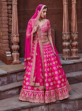 Nitika Gujral-Fuschia Raw Silk Lehenga Set-INDIASPOPUP.COM