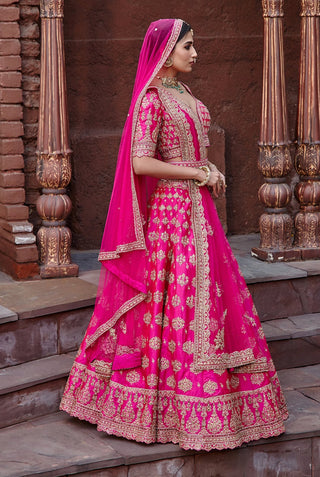 Nitika Gujral-Fuschia Raw Silk Lehenga Set-INDIASPOPUP.COM