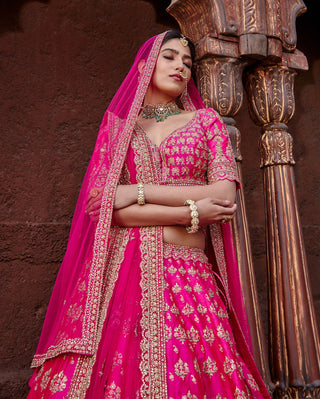 Nitika Gujral-Fuschia Raw Silk Lehenga Set-INDIASPOPUP.COM