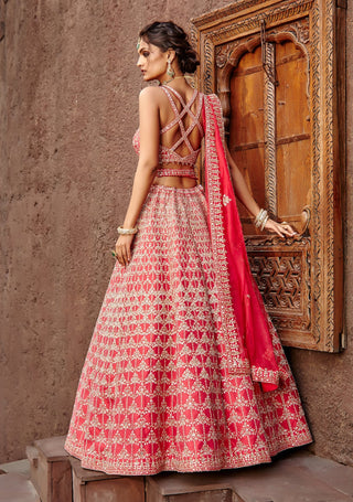 Nitika Gujral-Coral Raw Silk Lehenga Set-INDIASPOPUP.COM