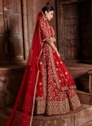 Nitika Gujral-Red Raw Silk Lehenga Set-INDIASPOPUP.COM