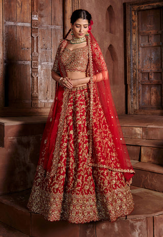 Nitika Gujral-Red Raw Silk Lehenga Set-INDIASPOPUP.COM