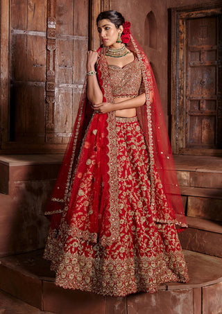 Nitika Gujral-Red Raw Silk Lehenga Set-INDIASPOPUP.COM