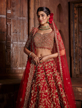 Nitika Gujral-Red Raw Silk Lehenga Set-INDIASPOPUP.COM
