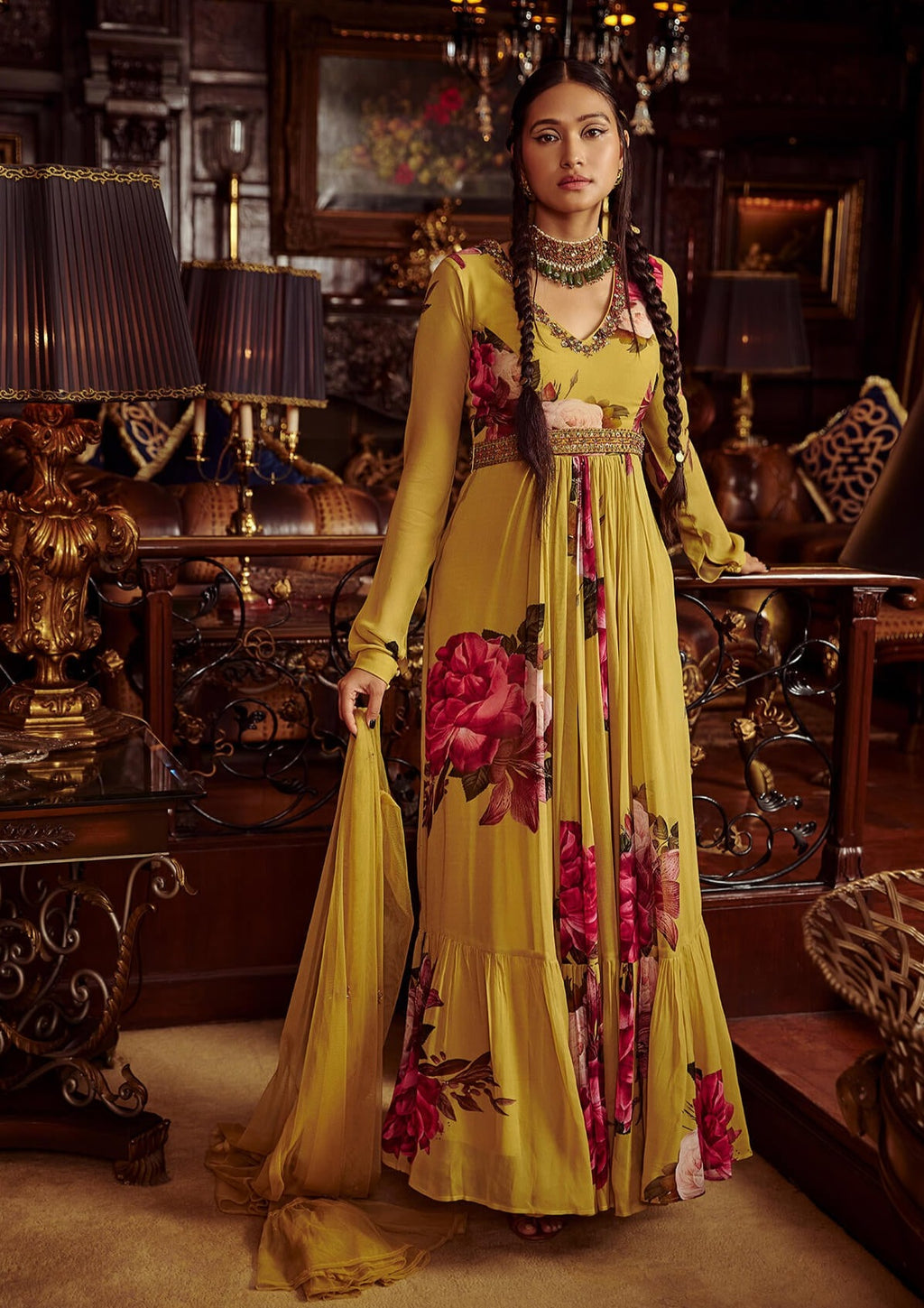 Gazala Yellow Tier Anarkali Set