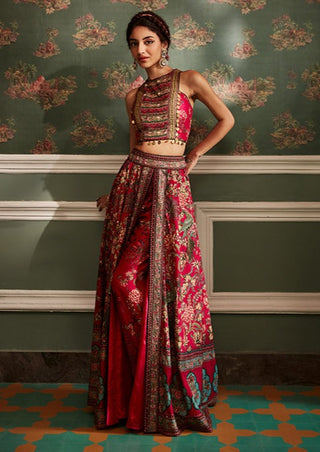 Kalista-Scarlett Fuchsia Pink Palazzo Skirt Set-INDIASPOPUP.COM