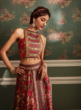 Kalista-Scarlett Fuchsia Pink Palazzo Skirt Set-INDIASPOPUP.COM