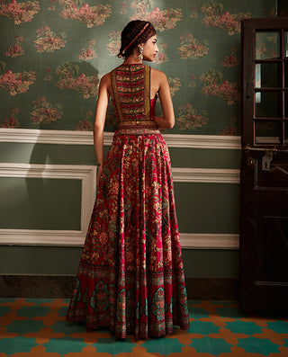 Kalista-Scarlett Fuchsia Pink Palazzo Skirt Set-INDIASPOPUP.COM