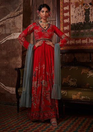Kalista-Tahira Red Anarkali With Dupatta-INDIASPOPUP.COM