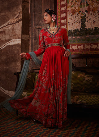 Kalista-Tahira Red Anarkali With Dupatta-INDIASPOPUP.COM
