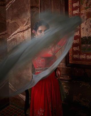 Kalista-Tahira Red Anarkali With Dupatta-INDIASPOPUP.COM