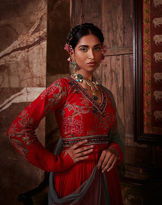 Kalista-Tahira Red Anarkali With Dupatta-INDIASPOPUP.COM