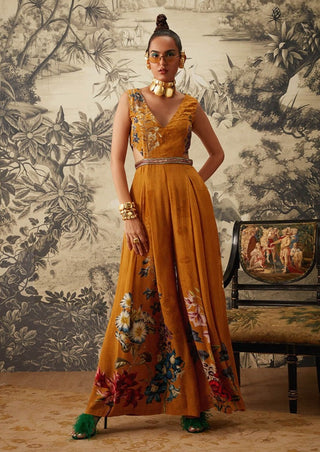 Kalista-Mustard Printed Jumpsuit-INDIASPOPUP.COM